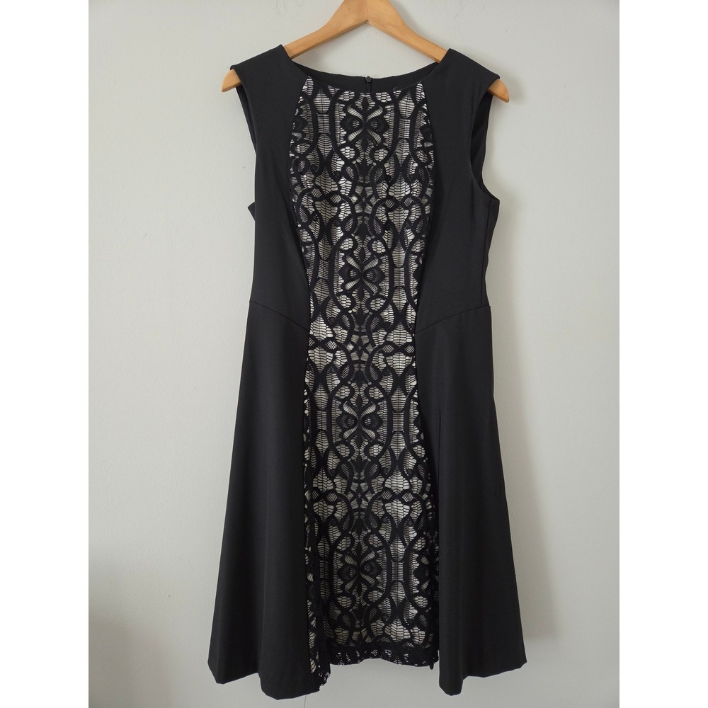 Connected Apparel Black Lace Panel Fit and Flare Dress Size 8 TBF0096 Sleeveless
